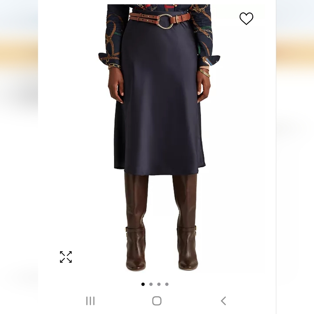 Lauren Ralph Lauren Petite Satin Midi Skirt 6Petite in navy blue